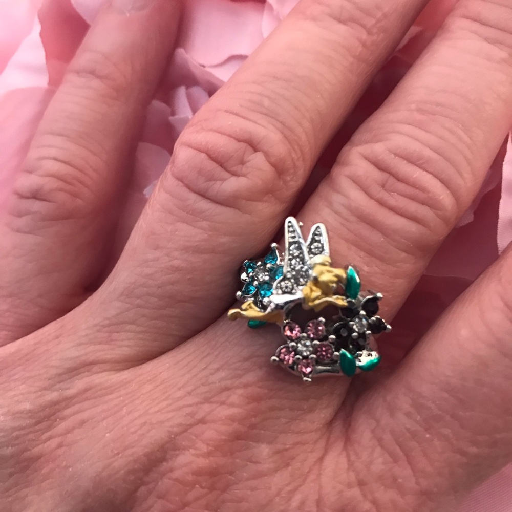 .925 Sterling Silver CZ  Fairy & Flowers Ring - Picture 3 of 7